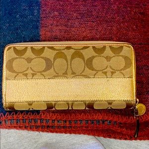 Coach Gold Large Zip Style “Accordian” Wallet
